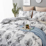 HULIANFU Simple Black and White Bedding Set King Size Plain Leaves Duvet Cover Set Queen Double Full Soft Home Comforter Cover Pillowcase