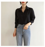 hulianfu Summer New Arrival Women Solid Black Chiffon Blouse Long Sleeve Casual Shirt Women's Korean BF Style Chic Tops Feminina Blusa T0