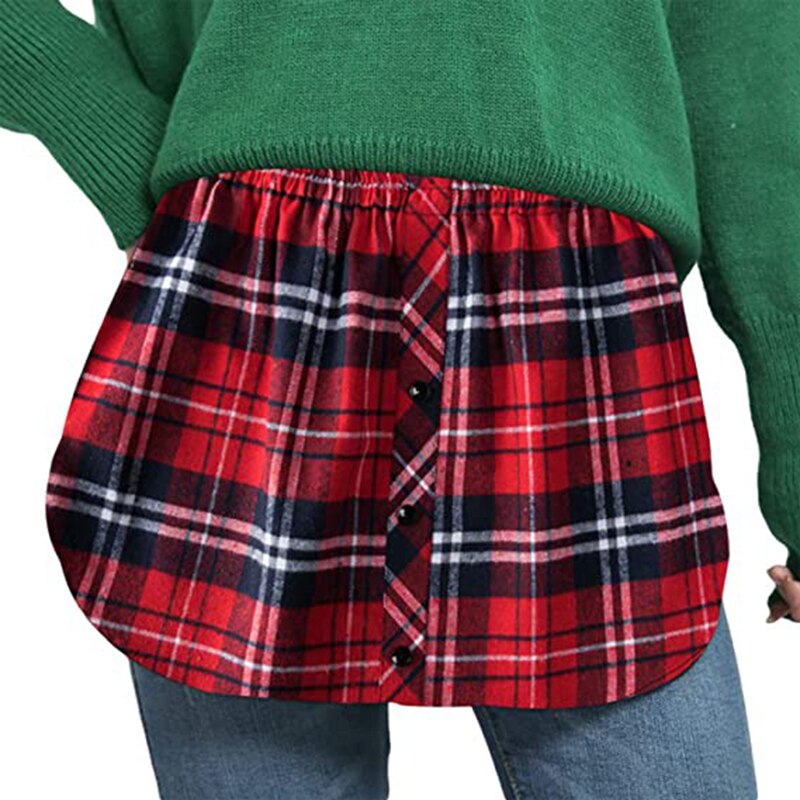 Hulianfu Detachable Underskirt Cotton Shirt Extender for Women Irregular False Skirt Tail Blouse Hem Plaid Mini Skirt Extender Hemline