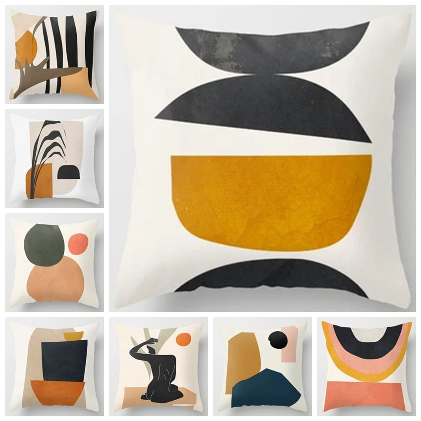 HULIANFU   ZENGA Geometric Abstract Cushion Cover Tropic Modern Art Brown Throw Pillow Cover Double Side Print Decorative Cushion For Sofa