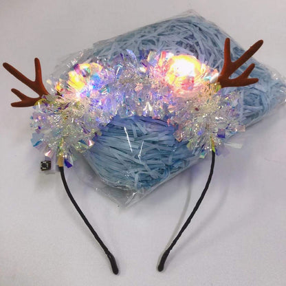 HULIANFU 2023 Luminous Elk Antler Headband Christmas Concert Forest Branch Deer Ear Headgear Hair Accessories Scenic Stage Show Photo Props