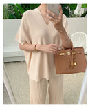 Summer Korean Fashion Casual Knitted Two Piece Set Women Loose Pullover Sweater Tops + Wide Leg Pants Suits Knitwear 2 Piece Set