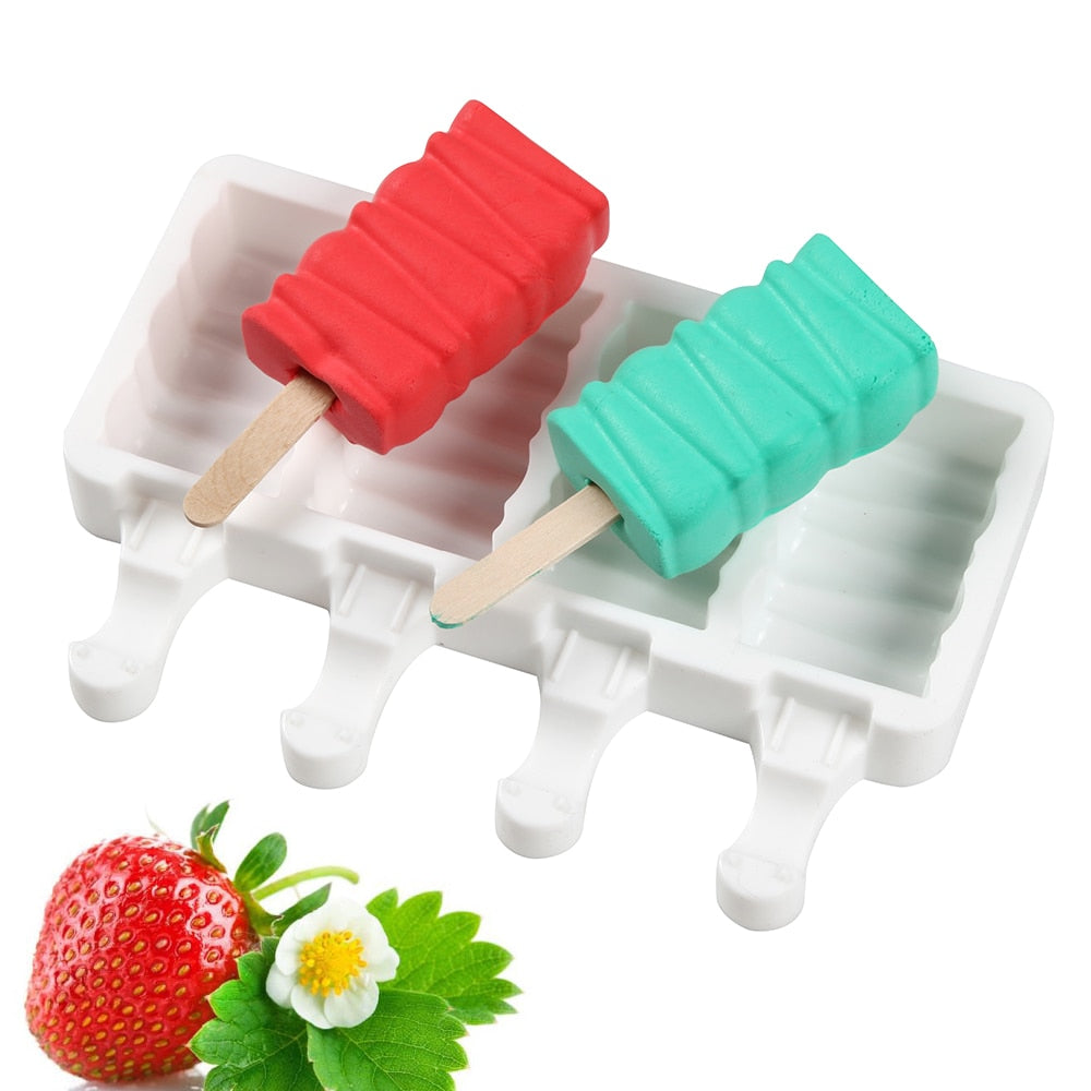 HULIANFU Silicone Ice Cream Mold  4 Holes Popsicle Cube Maker Mould Chocolate Tray Kitchen Gadgets Dining Bar Home Garden  Baking Tools