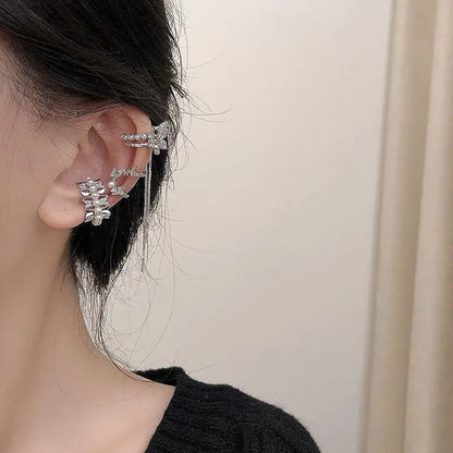 hulianfu Fashion Design Korean Delicate Zircon Butterfly Clip Earrings Women Elegant Pearl No Piercing Cartilage Ear Jewelry