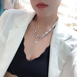hulianfu Fashion Punk Metal Chain Starlight Pendant Necklaces For Women Girls Elegant Pearl Beads Choker Party Jewelry Gifts