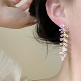 hulianfu Fashion Sweet Pink Zirconia Butterfly Tassel Dangle Earrings For Women Girl Delicate Flower Long Pendientes Jewelry