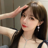 hulianfu Korean Baroque Shiny Waterdrop Crystal Drop Earrings For Women Girls Fashion Silver Color Pendientes Party Jewelry
