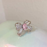 hulianfu Korean Delicate Pink Crystal Bowknot Clip Earrings For Women  Elegant Pearl Zircon No Piercing Cartilage Ear Jewelry