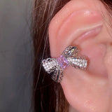 hulianfu Korean Delicate Pink Crystal Bowknot Clip Earrings For Women  Elegant Pearl Zircon No Piercing Cartilage Ear Jewelry