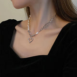hulianfu Korean Elegant Freshwater Pearl Necklace For Women Girls Fashion Metal Chain Heart Choker Bijoux Colares Jewelry Gift