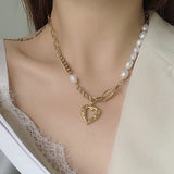 hulianfu Korean Elegant Freshwater Pearl Necklace For Women Girls Fashion Metal Chain Heart Choker Bijoux Colares Jewelry Gift