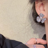 hulianfu Korean Fashion Exquisite Crystal Flower Stud Earring For Women Girls Fresh Sweet Petals Earring Brincos Jewelry Gifts