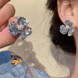 hulianfu Korean Fashion Exquisite Crystal Flower Stud Earring For Women Girls Fresh Sweet Petals Earring Brincos Jewelry Gifts