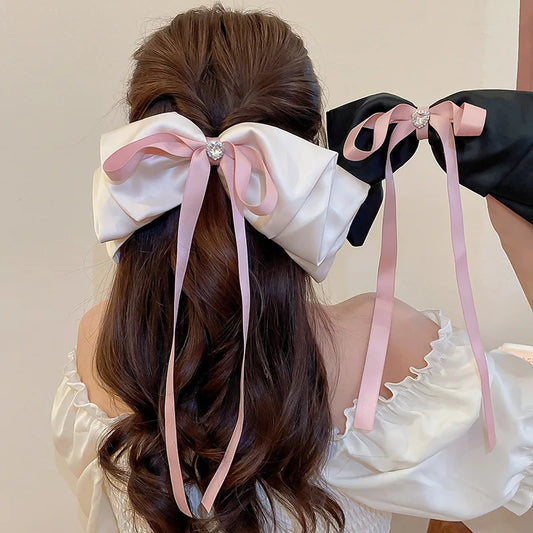 hulianfu Korean Fashion Fabric Bowknot Rhinestone Heart Hair Clip Claw Headwear For Women Back of Head Spring Clip Jewelry