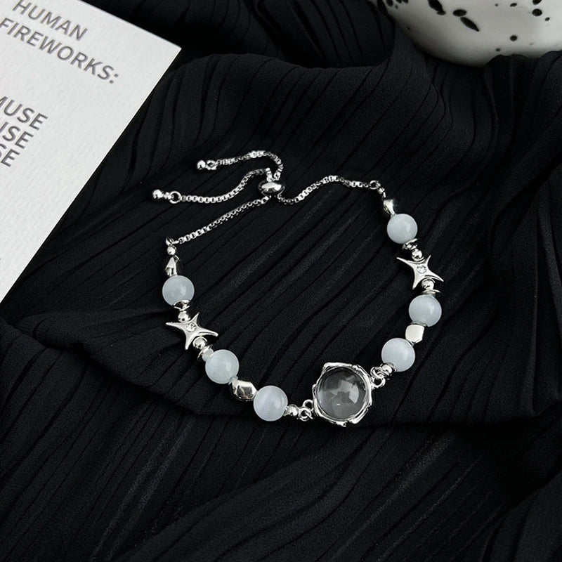hulianfu Korean Titanium Steel Trendy Opal Star Light Beads Bracelet Unisex Fashion Bangles Party Jewelry Gifts