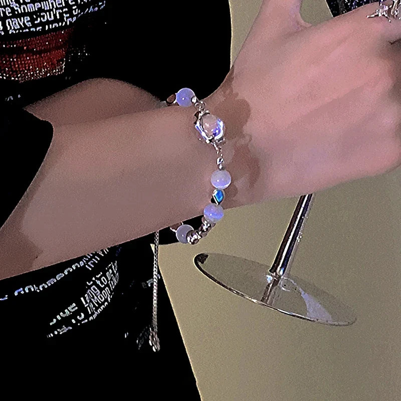 hulianfu Korean Titanium Steel Trendy Opal Star Light Beads Bracelet Unisex Fashion Bangles Party Jewelry Gifts