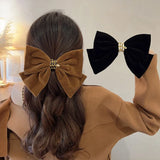 hulianfu Korean Trendy Elegant Winter Bowknot Hair Clips For Women Velvet Barrettes Wedding Party Headwear Accessories Jewelry
