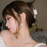 hulianfu New Korean Elegant Love Heart Pearl Dangle Pendientes For Women Fashion Crystal Drop Boucle D'oreille Jewelry Gifts