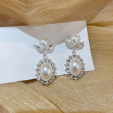hulianfu New Korean Elegant Love Heart Pearl Dangle Pendientes For Women Fashion Crystal Drop Boucle D'oreille Jewelry Gifts