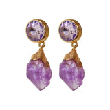 hulianfu Retro Purple Round Crystal Irregular Stone Dangle Earrings For Women Girl Temperament Aretes De Mujer Modernos