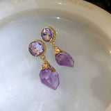 hulianfu Retro Purple Round Crystal Irregular Stone Dangle Earrings For Women Girl Temperament Aretes De Mujer Modernos