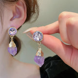 hulianfu Retro Purple Round Crystal Irregular Stone Dangle Earrings For Women Girl Temperament Aretes De Mujer Modernos