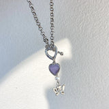 hulianfu Wholesale Korean Fashion Heart Angel Pendant Necklace For Women Girks Trendy Purple Beads Choker Set Jewelry Gifts