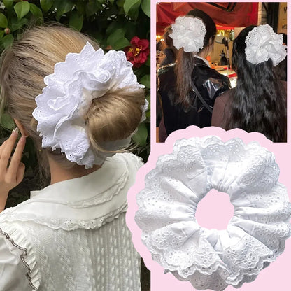 hulianfu Oversized Lace French Hair Scrunchie For Women Elastic Ponytail  Donut Ponytail Holder Headbands Elastic Hair Accessories