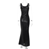 Fashion Sleeveless Split Maxi Dress Elegant Outfits for Women Party Club Long U Neck Tank Dresses Bodycon Spring