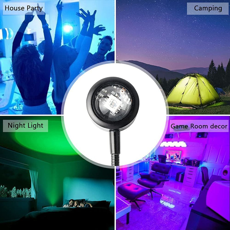 HULIANFU USB Sunset Rainbow Lamp Projection Atmosphere 7 Colors Night Light Photography Live Streaming Background Home Wall Decoration 50