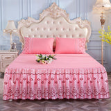 HULIANFU Lace Skirt Bedding Bed Princess Beige Lace Bed Skirt 1 Pair Pillowcase Three-piece Bed Cover Twin Bedspreads