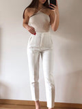 Women Fashion Side Pockets Skinny Leggings Pants Vintage High Waist Zipper Fly Female Ankle