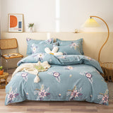 HULIANFU  Soft Bedding Set with Fitted Sheet Duvet Cover Pillowcase Boys Girls Bed Linen Flowers Plant Home Bedclothes
