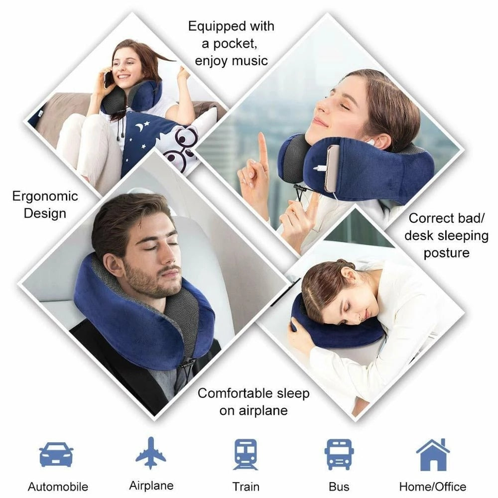 HULIANFU U Shaped Memory Foam Neck Pillows Soft Slow Rebound Space Travel Pillow Massage Neck Cervical Healthcare Bedding Drop Shipping