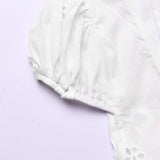 hulianfu hulianfu Sexy Hollow Out Midi Dress for Women Summer Elegant Chic V-Neck Slim Party Dress White Short Sleeve Casual Dress