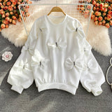 hulianfu Korean Diamonds Bowknot Pullover Sweatshirt Causal Long Sleeve O-neck Hoodies Autumn New Sweet Women Jumper  6E145