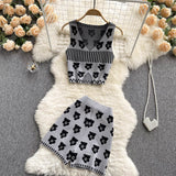 Summer Sweet Flowers Knitted Two Piece Set Women Sexy Crop Top + Shorts Suits Girls Short Vest & Pants Sets 2pcs Women Outfits