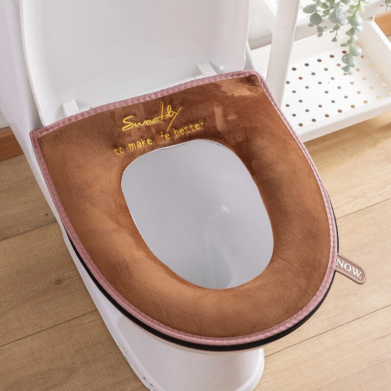 HULIANFU Washable Warm Toilet Seat Cover With Handle Toilet  Accessories Soft Plush Zipper  WC Mat Bathroom Decoration Accessories
