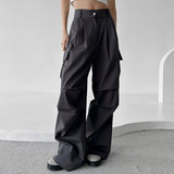 Vintage Y2k Womens Cargo Pants Low Waist Baggy Streetwear Pocket Fashion Trousers Chic Solid Button Female Pants