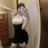 Hulianfu Sexy Bodycon Mini Dress Women  Overalls Dresses T Shirt 2 Pieces Set Side Split Fashion New