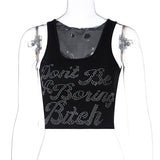 Sequined Letter Print Sleeveless Sexy Crop Top Summer WOmen Fashion Streetwear Tank Top Y2K Tees