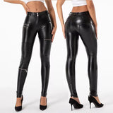 High Waist Faux Leather Moto Pants Women Punk Bodycon Stretchy Slim PU Trousers Streetwear Hip Pop Zip Pants Clubwear New Custom