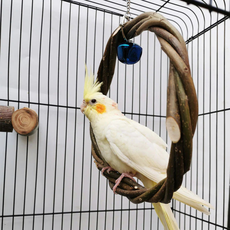 HULIANFU Parrot Ring Bird Swing Apple Branch Braided Ring Bird Stand Rattan Ring Biting Toy Bird Cage