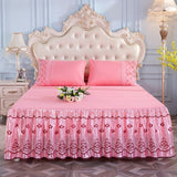 HULIANFU Lace Skirt Bedding Bed Princess Beige Lace Bed Skirt 1 Pair Pillowcase Three-piece Bed Cover Twin Bedspreads