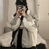 Hulianfu Vintage Women's Windbreaker Jackets Harajuku Oversized Streetwear Trench Coats Couple Clothes Korean Fashion Top Sun-proof