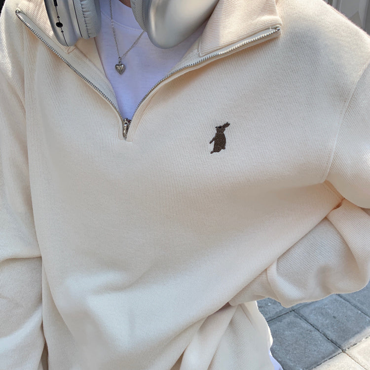 Vintage Women Sweatshirt Autumn Casual Loose Solid White Zip Up Polo Collar Basic Winter Female Oversized Tops Pullover Hoodies