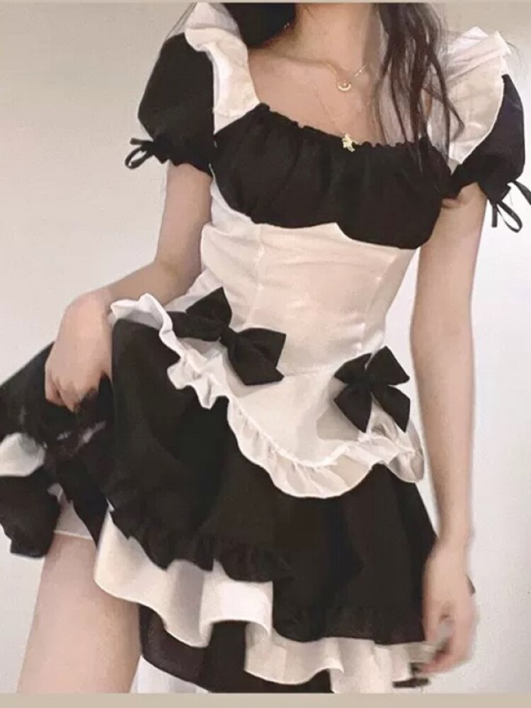 hulianfu Lolita Kawaii Dress Women New Bow Sexy Party Mini Dresses Female Maid Cosplay Costume Animation Show Japanese Outfit Dress