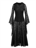 Gothic Dark Mesh Midi Dress Women Victorian Costume Velvet Robe Renaissance Witch Medieval Dresses Cosplay Wizard Halloween Y2k