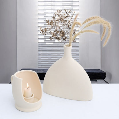 HULIANFU White Ceramic Vegetarian Candle Holder Figurines Nordic Modern Candlestick Ornament Home Interior Desktop Decoration