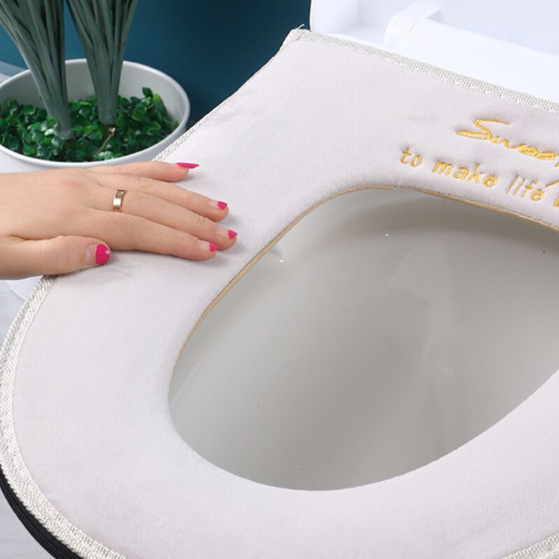 HULIANFU Washable Warm Toilet Seat Cover With Handle Toilet  Accessories Soft Plush Zipper  WC Mat Bathroom Decoration Accessories